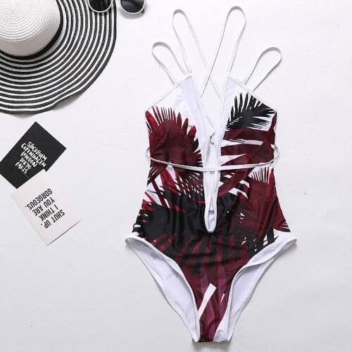 Fashion Summer womens sexy straps leaf print straps halter one-piece swimsuit swimsuit bikini fashion sexy swimsuit 2019 A3067