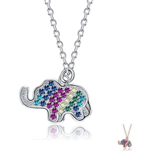 ZEMIOR Animal Necklace For Women Pendant Colorful Zircon Elephant Choker Necklaces Sterling Silver 925 Jewelry Hot Selling