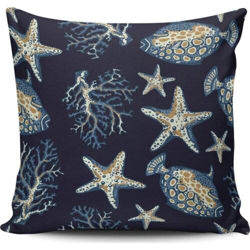 Throw Pillow Covers Square Starfish Coral and Fish 16x16 Inch Decorative Pillowcase Cushion Case Double Sided Design Printed