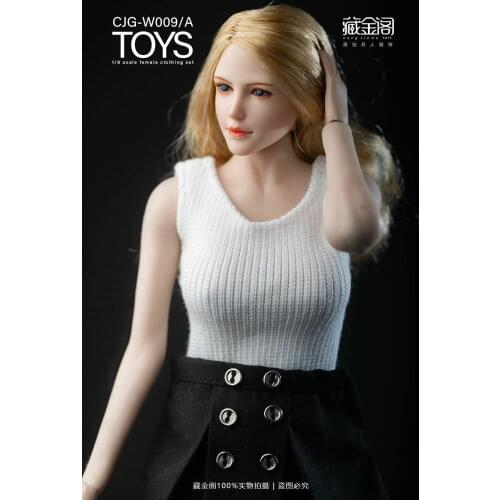 CJG-W009 1/ 6 Scale Feamle White Knit & Vest Black Skirt & Stockings Office Suits For TBL 12inches Figure