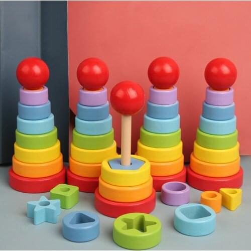 Children Montessori Toys Rainbow Stacking Ring Tower Stapelring Blocks Kids Early Education Teaching Aids Wood Baby Toys Gifts