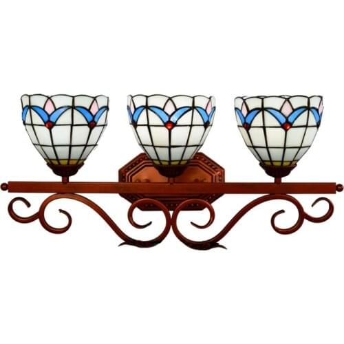 Europe Modern Tiffany Glass Wall Mirror Lamp for Bathroom Bar Aisle Pastoral Creative Handmade 3 Heads Porch Light 1148