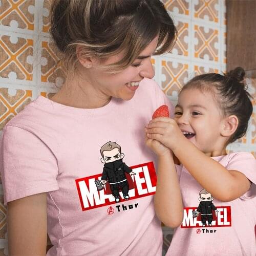 Father Son Tshirt Thor Printed Casual Childrens Clothes Summer Color Cartoon Avengers Couple T-shirt Family Look Tee Top