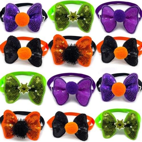50/100pcs Halloween Pet Dog Accessories Small Dog Cat Bow Tie Neckties Dog Supplies Pet Dog Collar Holiday Bow Tie Pet Supplies