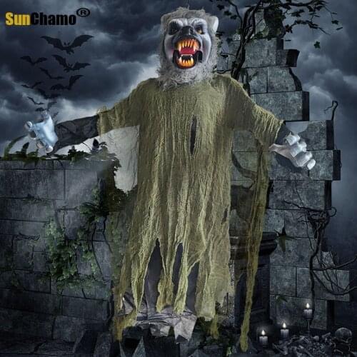 Halloween Horror Haunted House Secret Room Escape Scary Decoration Werewolf Hanging Ghost Voice Control Induction Sound Emission