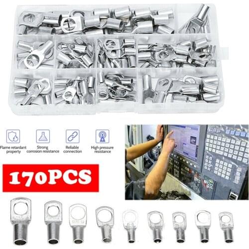 170Pcs/box Cable Lugs Connectors Tinned Copper Cable Lugs Crimp Terminals Wire Connectors Tubular Ring Cable Crimp Terminals Set