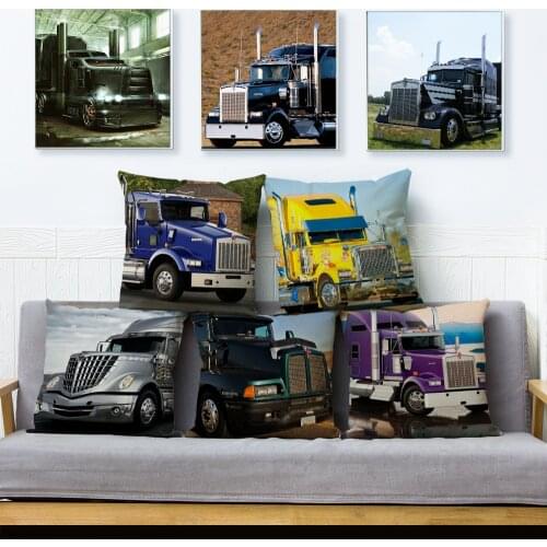 Classic Heavy Big Truck Autotruck Print Pillow Cover 45*45cm Cushion Covers Linen Pillow Case for Sofa Home Decor Pillows Cases