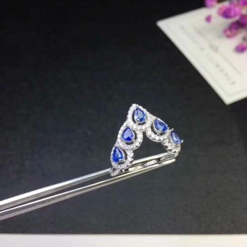 925 silver inlaid with natural sapphire ring Classic fashion style Wedding gift. Send a lover, give a girlfriend a ring