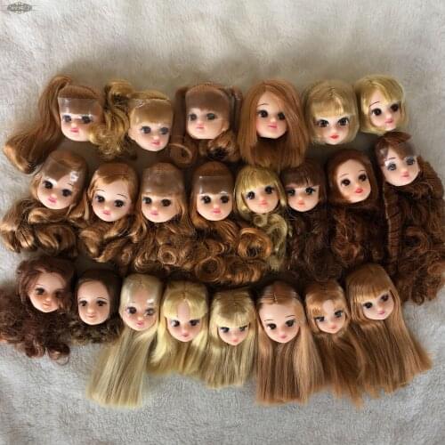 Long Hair Licca Doll Heads Short Long Curve Hair Soft Gold Black Yellow Hair Doll Heads Boy Girl Doll Parts DIY Accessories Toy