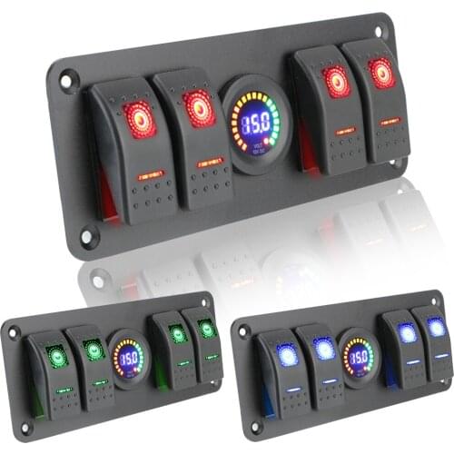 LEEPEE 12/24V 4 In 1 ON-OFF Rocker Switch Panel Double Light Switch for Car Marine Caravan RV Circuit Breaker LED Voltmeter