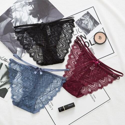 Summer Ultra-thin Panties Cute Bow Low Rise Transparent Panties Women Sexy Lingerie Underwear Women Lace Panties Briefs