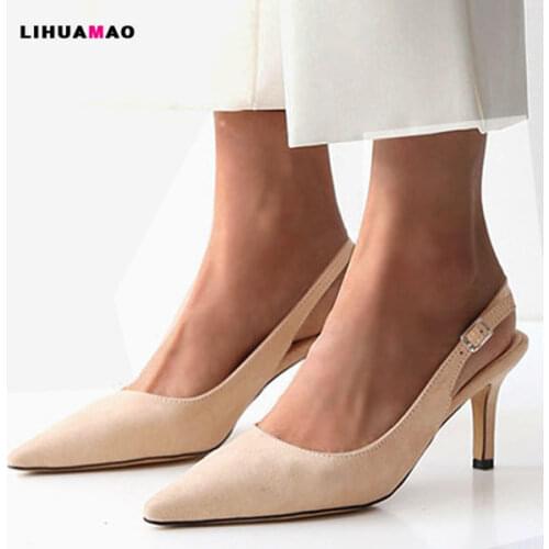 LIHUAMAO Summer Women Sandals High Heels Woman Pumps Thin Heels Party Pointed Toe Slip On Office Ladie Dress slingback sandals