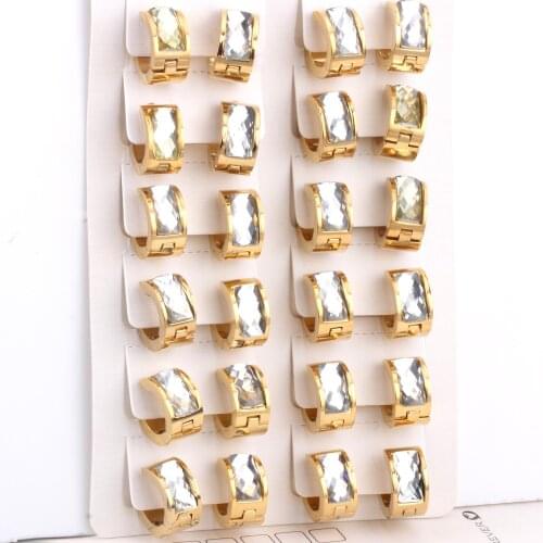 LUXUKISSKIDS 12pcs/lot Transparent Clay Gold Jewelry Top 316L Stainless Steel Small Hoop Earring Set For Women -301701