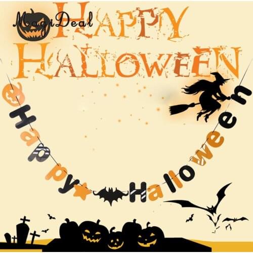 MagiDeal New Hot Sale Happy Halloween Pumpkin Bat Bunting Banner Hanging Garland Holiday Party Decoration 10 x 20cm Colorful