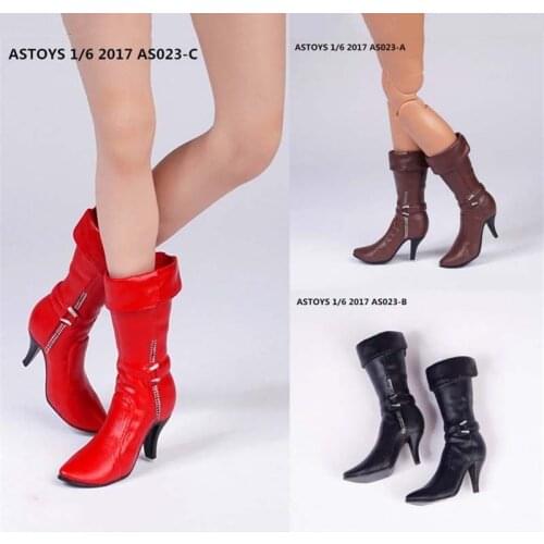 1/6 Scale ASTOYS AS023 Female Doll Medium Tube High Heels Boots Shoes W feet fit 12 Inch Removable Body Action Figure Toys