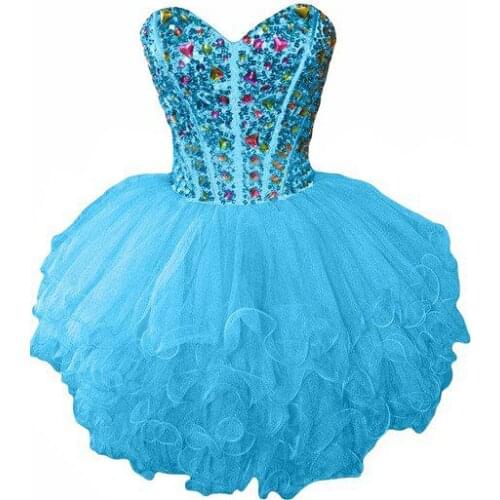 Fashion Beaded Crystal Cocktail Dress With Ruffles 2020 Sweetheart Ball Gown Party Dress Short Prom Gowns Customed