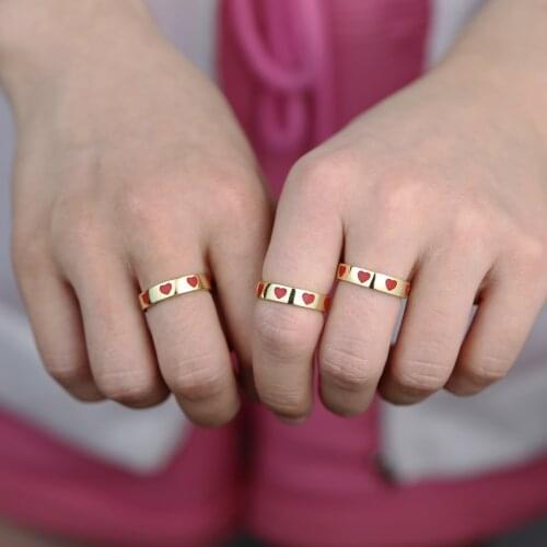 Fashion Enamel Heart Band Engagement Rings For Women Gold Color Plated Wedding Jewelry Fashion Gifts wholesale Summer Romantic