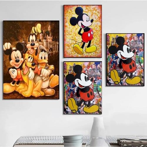 Cartoon Mickey Mouse Graffiti Street Art Disney Colourful Canvas Painting Posters and Prints Wall Art Picture for Children Room