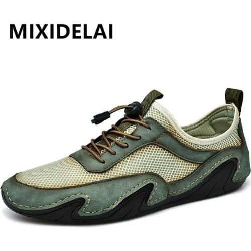 New Summer Mens Shoes Leather Mesh Stitching Loafers Fashion Breathable Men Driving Shoes Lightweight Casual Shoes Moccasins