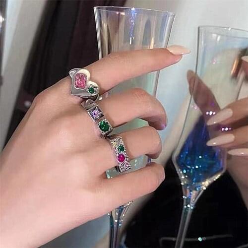 MWsonya New Fashion Love Heart Colorful Crystal Ring for Women Luxury Jewelry Geometry Rings Ladies Jewelry Gift Wedding Ring