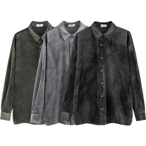 Autumn Mens Fashionable Clothing High Street Fashion Loose Fit Velvet Shirts Camisa Masculina Vintage Shirt Men Shirts Men Dress