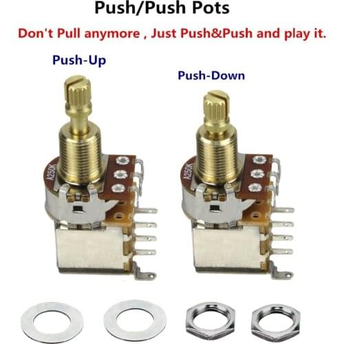 FLEOR 2PCS Audio/Linear Taper Guitar Potentiometer Push&Push Pot Potentiometer A250K/B250K/A500K/B500K Copper Long Split Shaft