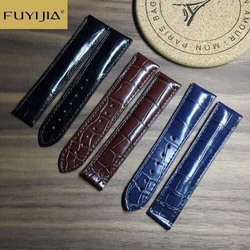 New FUYIJIA Custom DE-VILLE Watch Band Genuine Alligator Strap 20MM 22MM Handmade Crocodile Watchbands Men Women Belt waterproof