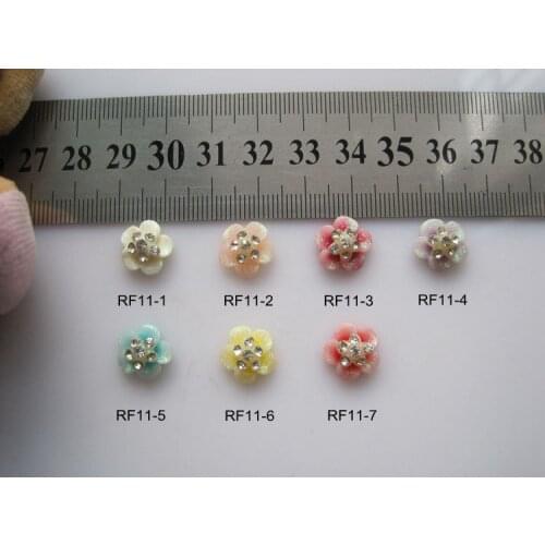 RF11 30pcs/bag Big Glitter 6-Rhinestone Resin Flower with Rhinestone Nail Art Decoration Nail DIY Deco