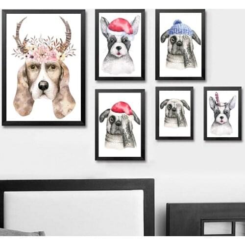 Nordic Watercolor Dog Cat Deer Animals Wall Art Decor Canvas Prints Canvas Art Poster Oil Paintings For Children Room No Frame