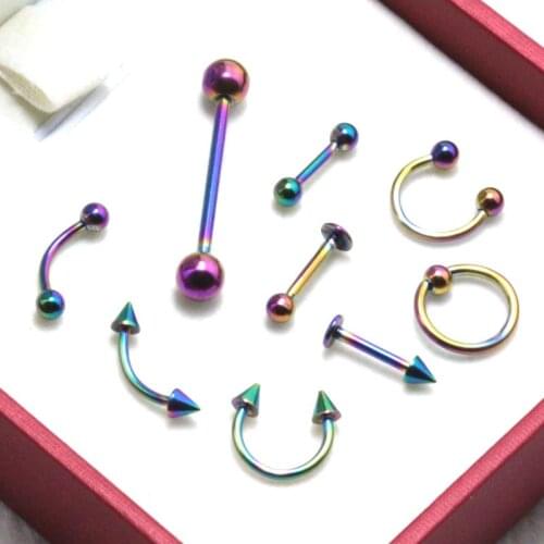 Rainbow color steel Eyebrow Nose Lip Labret Captive Bead Ring Tongue Piercing Tragus Cartilage Earring Belly rings Body Jewelry