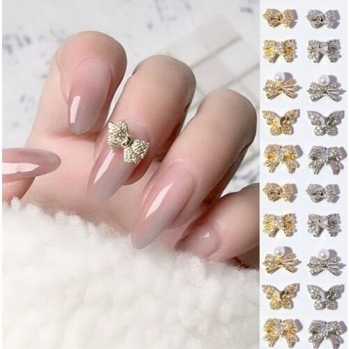 Nail Art Jewelry Mixed Metal Bowknots Butterfly Shiny Pearl Charms Rhinestones DIY Manicure Accessories
