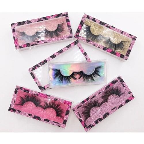 Custom Packaging Glitter Leopard Print Rhinestone Lash Case 3D 5D Mink Eyelashes