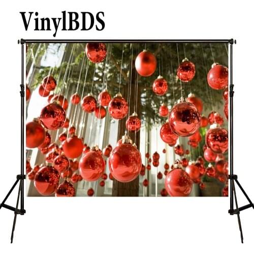 VinylBDS Photography Backdrop 5x7ft Christmas Red Kerst Ballen Backgrounds Photography Christmas Tree Backdrops For Photo Studio