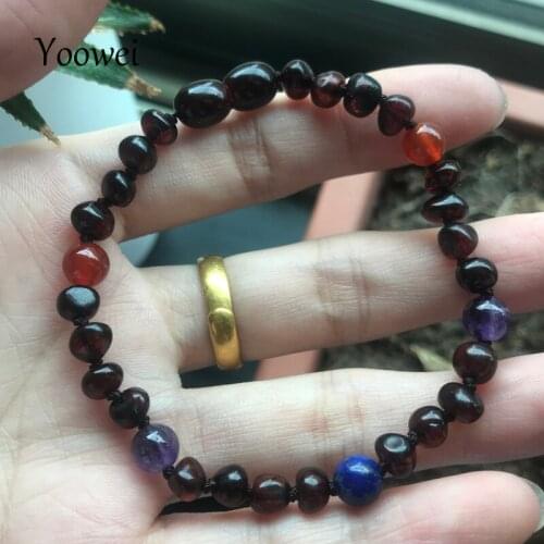 Yoowei Custom Baltic Baby Amber Bracelet Teething Necklace for Gift Agate Amethyst Lapis Lazuli Natural Amber Jewelry Wholesale