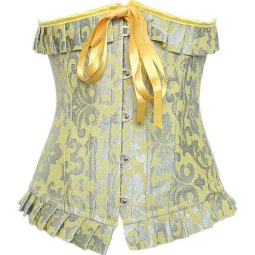 Waist Trainer Ladies Cincher Shaper 14 Steel Boned Corset Ruffled Top with G-String Size S-XXL