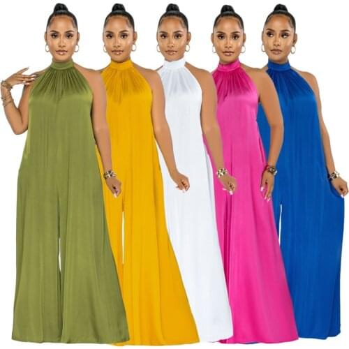 Echoine Sleeveless Halter Backless Jumpsuit Summer Jumpsuit Women Elegance Overalls Wide Leg Rompers Beach Palysuits Holiday