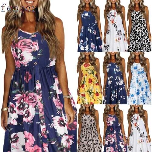 FEOGOR Dress women Plus size dress 2021 summer new casual womens dress suspenders printed dress floral mid-length dress