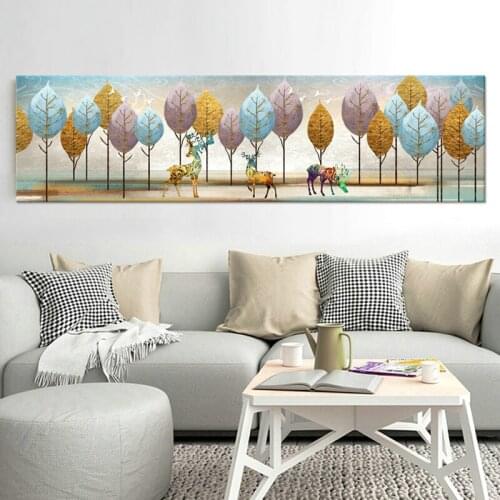 Golden Tree Green Plant Painting Nordic Style Poster And Print Wall Art Canvas Picture For Living Room Abstract Home Decor