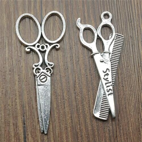 10pcs Charms Scissors Antique Silver Color Big Scissors Charms For Jewelry Making Hairdresser Scissors Charms