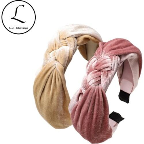 2019 Hot Sell Korean Velvet Braid Headband Solid Color Winter Knotted Hairband Hair Accessories Wide Turban for Women Girl Party