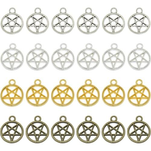 30pcs Wholesale Four Color Star Pentagram Charms Alloy Metal Wicca Pendants For DIY Handmade Jewelry Accessories Making 16*13mm