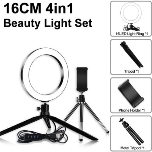 16cm 6inch Ring Light With Tripod Stand Usb Charge Selfie Led Lamp Dimmable Photography Light For Photo Photography Studio
