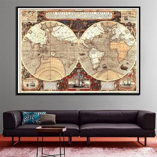 60x90cm Creative Vintage World Latin Map Home Office Wall Decor Map Canvas Spray Painting