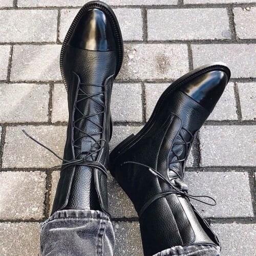 Women Vintage Mid Calf Boots Womens Fashion Lace Up Ladies Comfort Woman PU Leather Boots Platform Casual Female Shoes Autumn