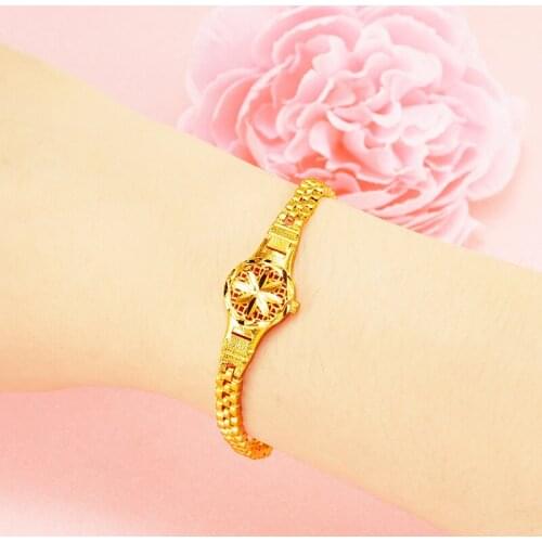 Pure Gold Color Bracelets &Bangles for women/Girls, 24K Gold Plating Watch Shape Charm Bracelets Couples Jewelry Christmas Gifts