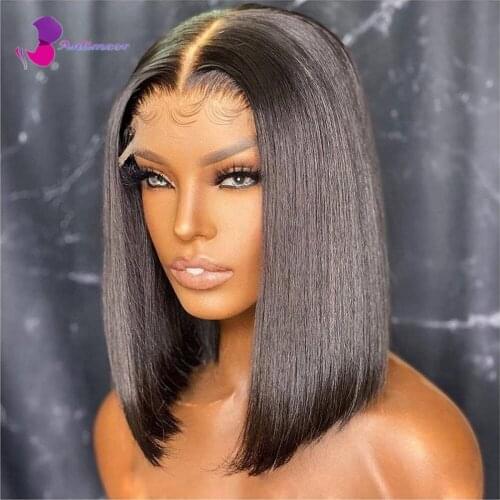 Brazilian Short Bob 4x4 Lace Front Wigs Human Hair Glueless Short Straight Human Hair Wigs for Women HD Transparent Lace Wigs