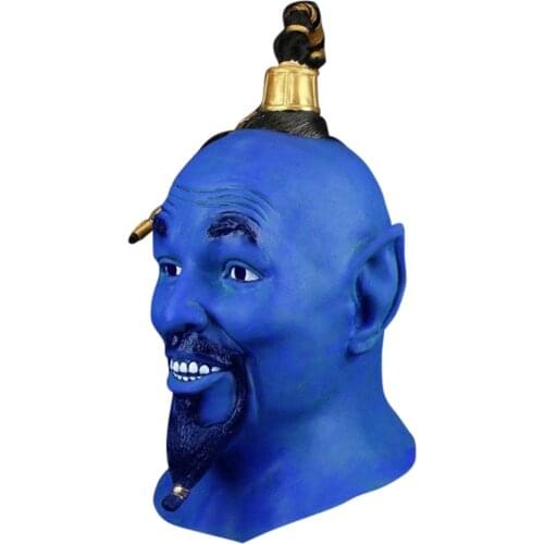 Fast delivery Top Grade Latex Mask Movie Aladdin Mask Magic Lamp Jinn Cosplay Costume Halloween Party Carnival Prop xmas Gift