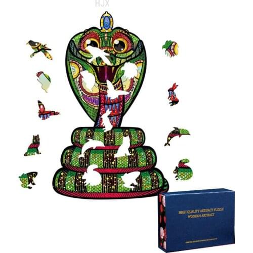 Wooden Toys Cobra Snake Jigsaw Puzzle Stress Relief Animal Puzzles Educational learning Toy for Kids Boy Girls Children Adults