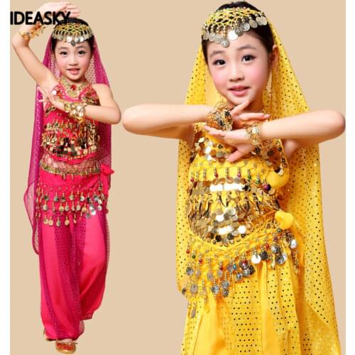 Bellydance oriental costumes children belly dance costume top pants set grils indian sari clothing clothes bollywood for kids