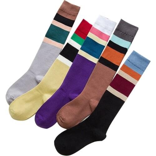 University Vivid Color with Stripe Long Japanese Girl Student Tube Socks